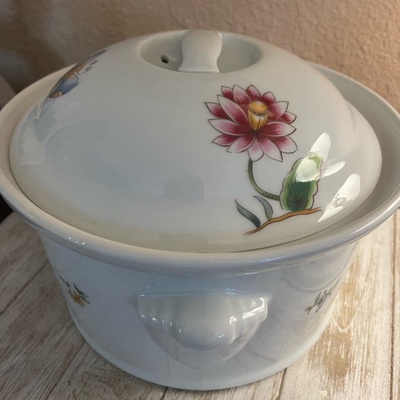 Louis Lourioux France Le Faune Floral & Butterfly Porcelain Covered Dish - Picture 3 of 14